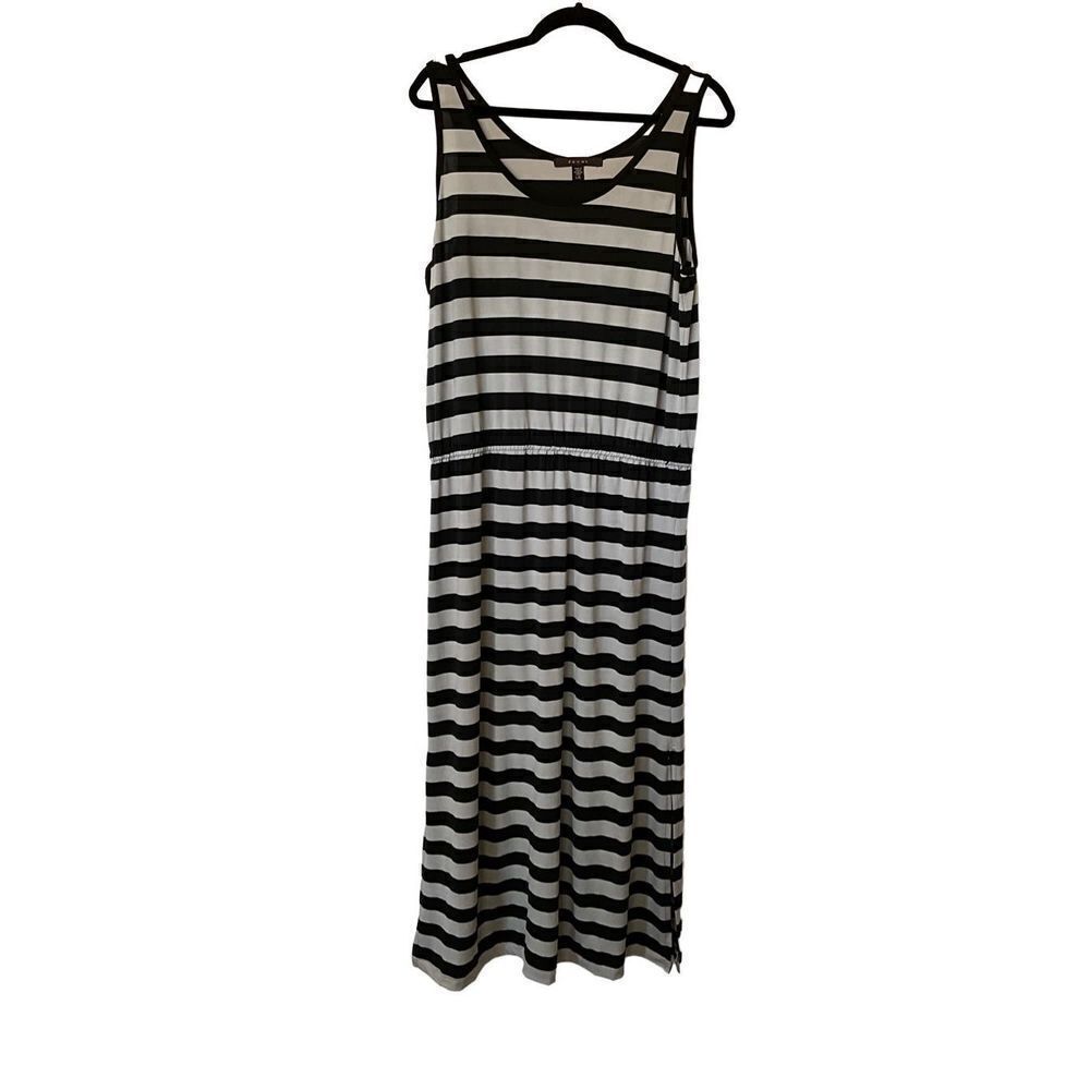 Fever Grey and Black Horizontal Stripe Maxi Dress - Picture 1 of 3